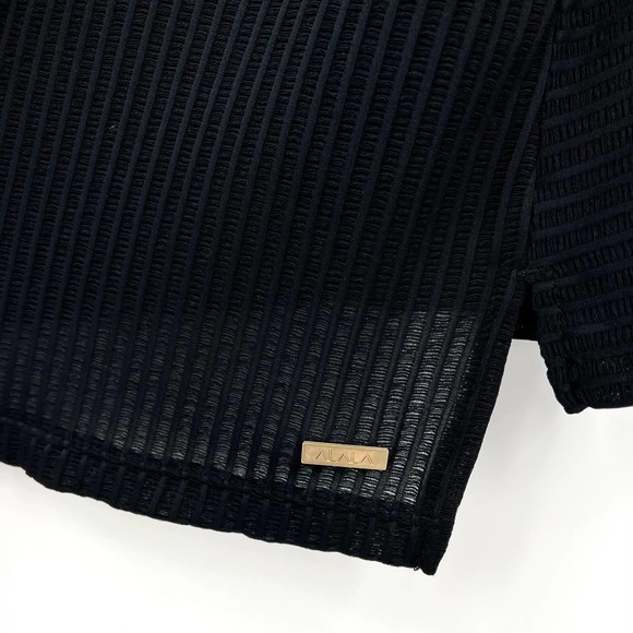 ALALA Sleeveless Crew Neck Horizontal Sheer Ribbed Top Black M - Picture 5 of 6